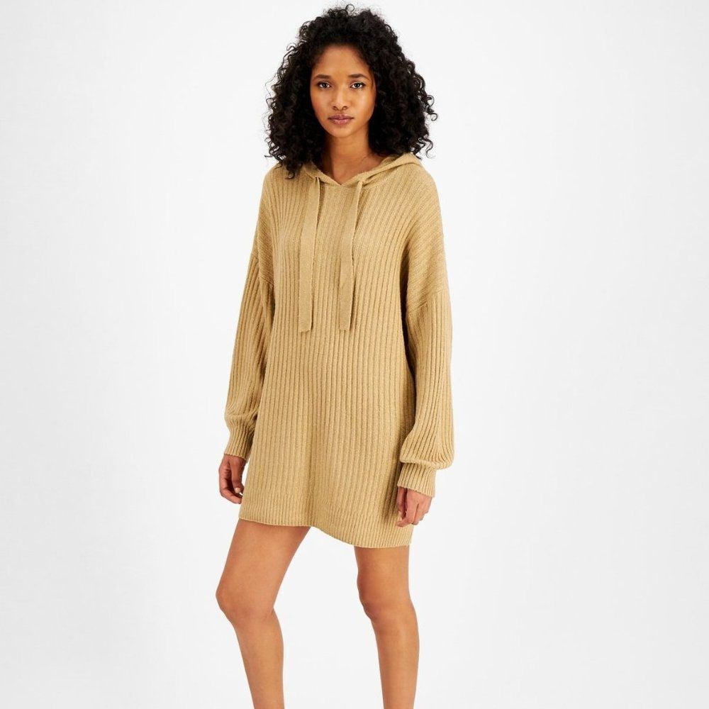 Sugar Moon Juniors' Rib-Knit Hoodie Sweater Dress